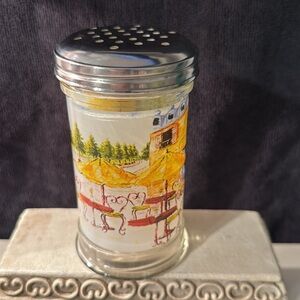 French Cafe Cheese Shaker 5.25”. Glass with stainless steel top